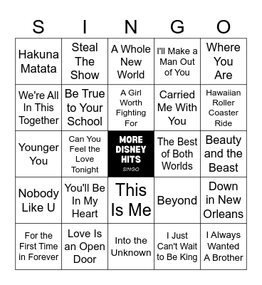 More Disney Hits Singo - 45 songs Bingo Card