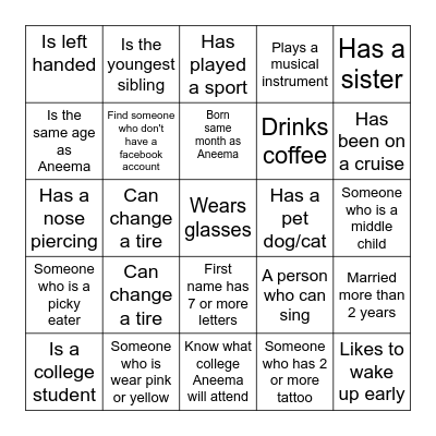 Find The Guest Bingo Card