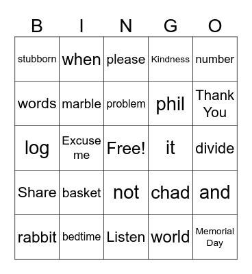Untitled Bingo Card