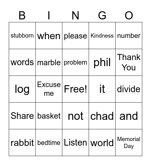 Untitled Bingo Card