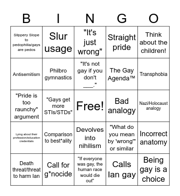 Gay Debate Bingo Card