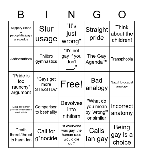 Gay Debate Bingo Card