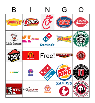 Fast Food Restaurant Logos Bingo Card
