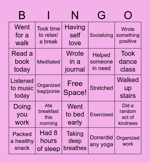 Girls Empowerment Group Bingo Card