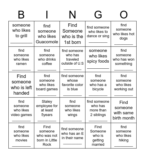 Get to Know You BINGO! Bingo Card