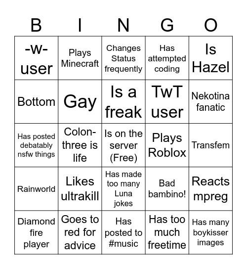 Certified Cuties Bingo Card
