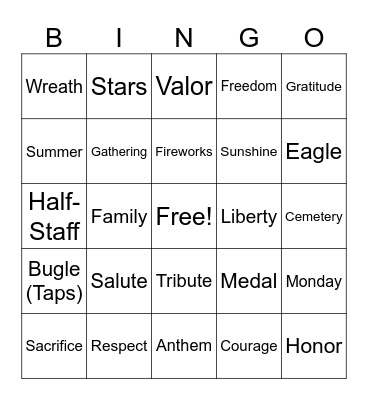 2026 - TINA MEMORIAL DAY - 2026 Bingo Card