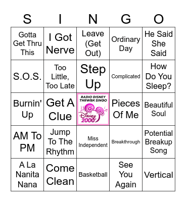 Radio Disney Throwbacks Singo - 40 songs Bingo Card