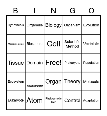 Biology 1 Bingo Card