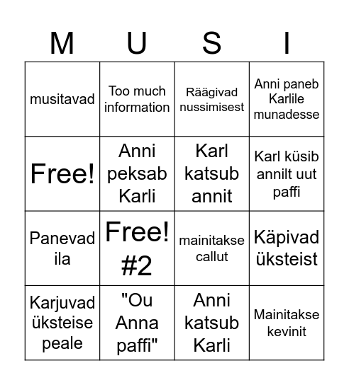 Anni ja Karli bingo Card