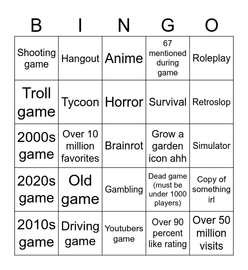 Untitled Bingo Card