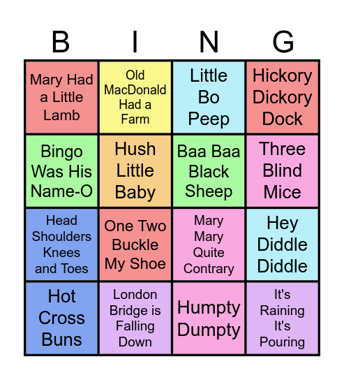Nursery Rhymes Bingo Card