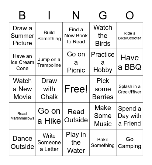Summer Bingo Card