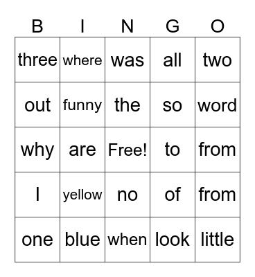 Tricky Words Bingo Card