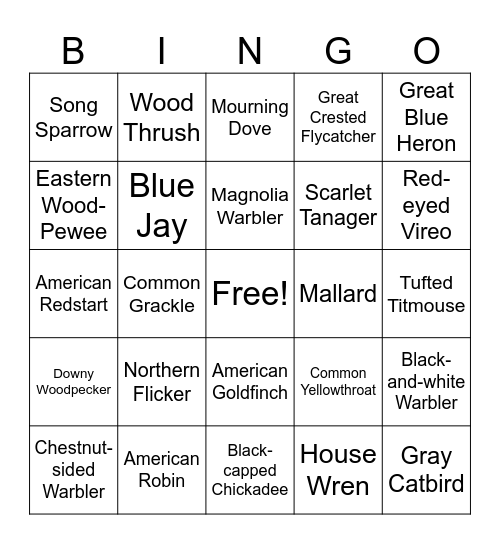 Bird Bingo Card