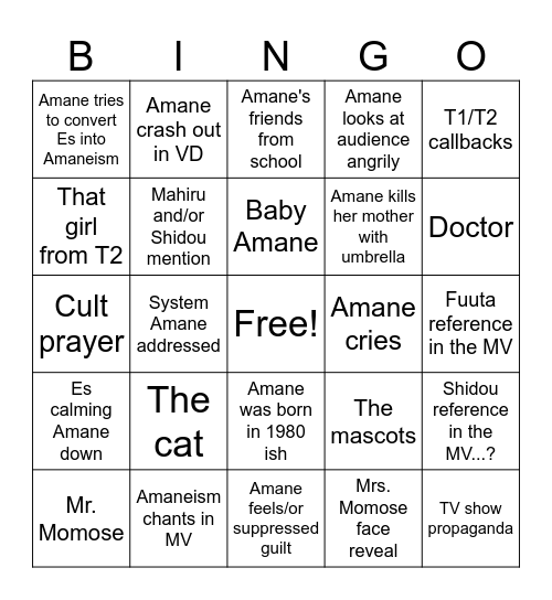 Amane Bingo Card