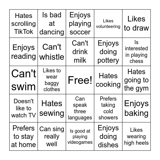 Find Someone Who Bingo Card