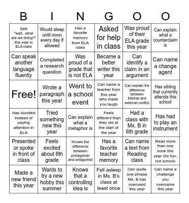 Mx. Brown EOY Bingo Card