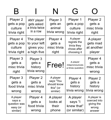 TRIVINGO Bingo Card