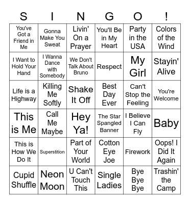 Greatest Hits/DISNEY Bingo Card
