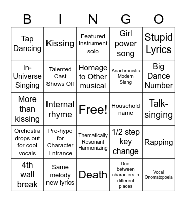 Cast Album Bingo Card