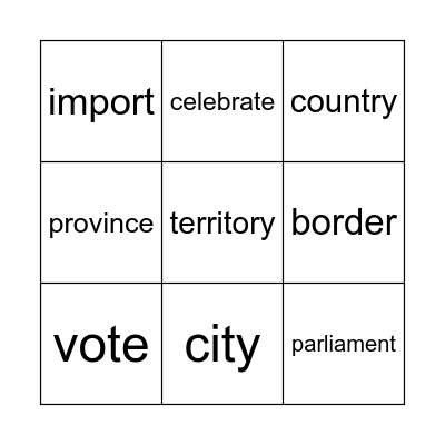 Canada Vocabulary Bingo Card