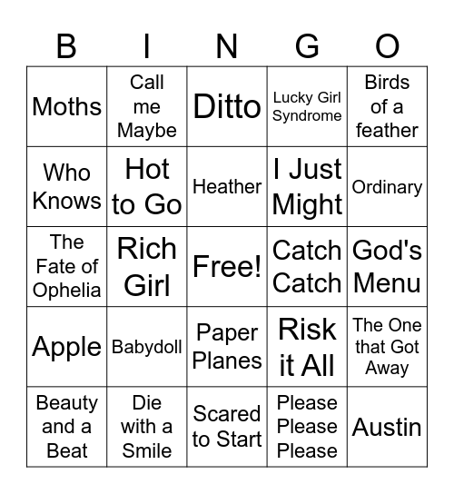 Music Bingo Card