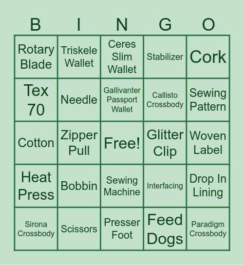 SewGnar Patreon Bingo Card
