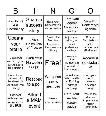 CAEL Member Appreciation Bingo Card