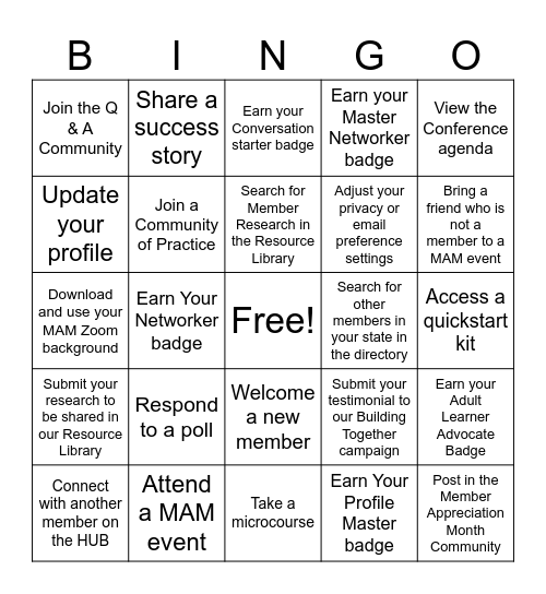 CAEL Member Appreciation Bingo Card