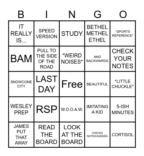 Mr. Krook Last Day Bingo Card