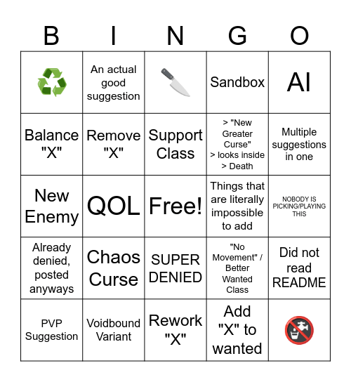 The Nullscape Suggestions Bingo Card