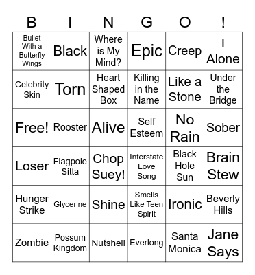 Grunge Bingo Card