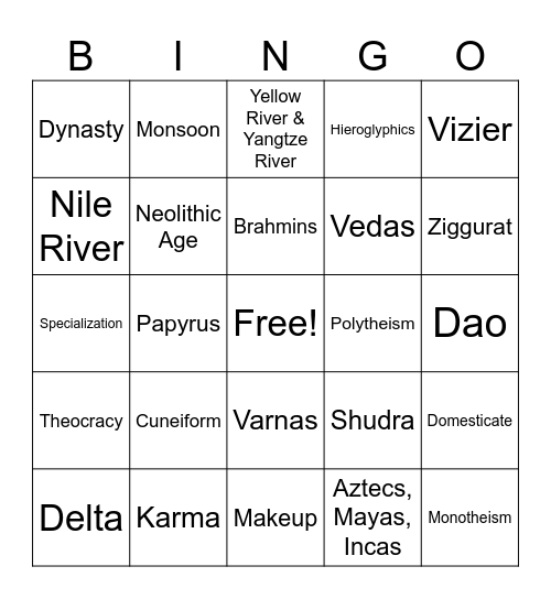 Social Studies Bingo Card
