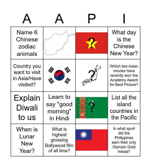 AAPI Heritage Month Bingo Card