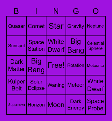 Astronomy Bingo Card