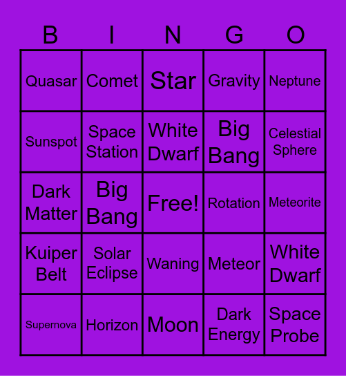 Astronomy Bingo Card