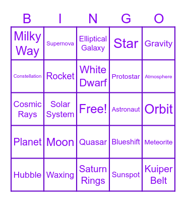 Astronomy Bingo Card
