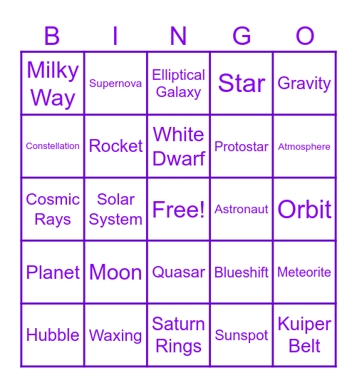 Astronomy Bingo Card