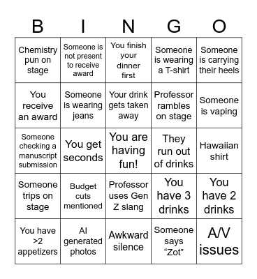 Lee Dinner 2026 Edition Bingo Card
