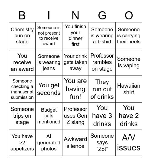 Lee Dinner 2026 Edition Bingo Card