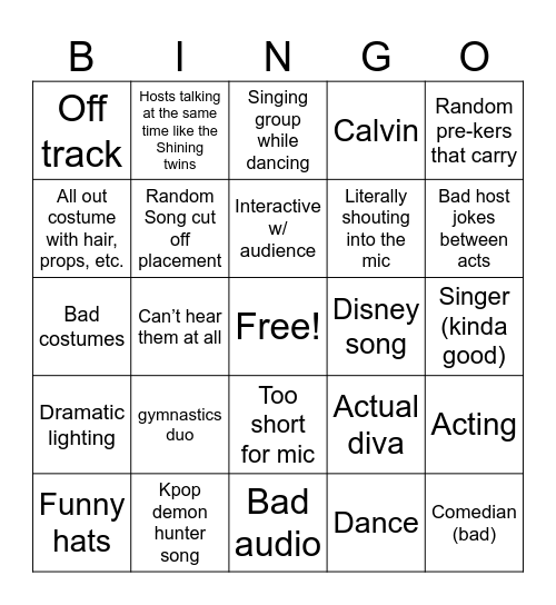 LS Talent show bingo Card