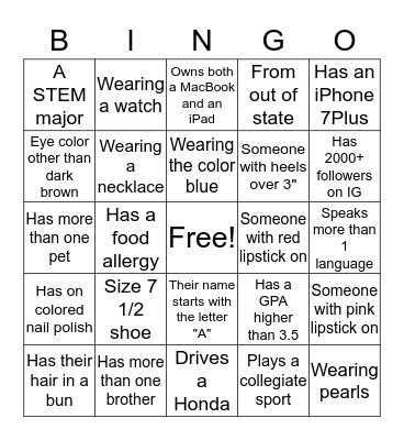 ICE BREAKER Bingo Card