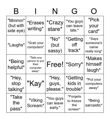 Mr. Mullin Bingo Card