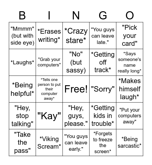 Mr. Mullin Bingo Card