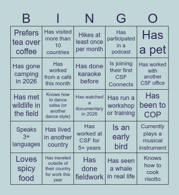 CSF Connects | Getting to Know You Bingo Card