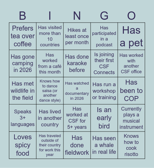 CSF Connects | Getting to Know You Bingo Card