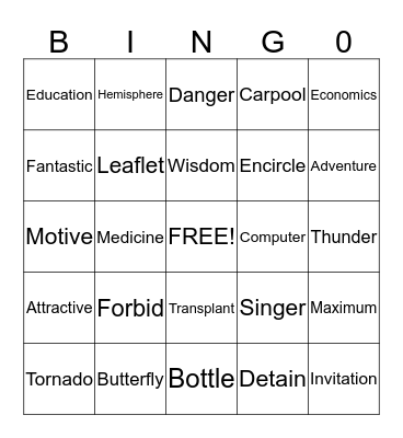 Word Bingo Card