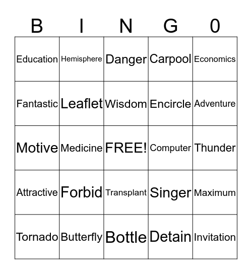 Word Bingo Card