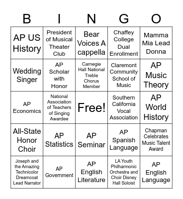 Olivia One Note-Able Girl! Bingo Card